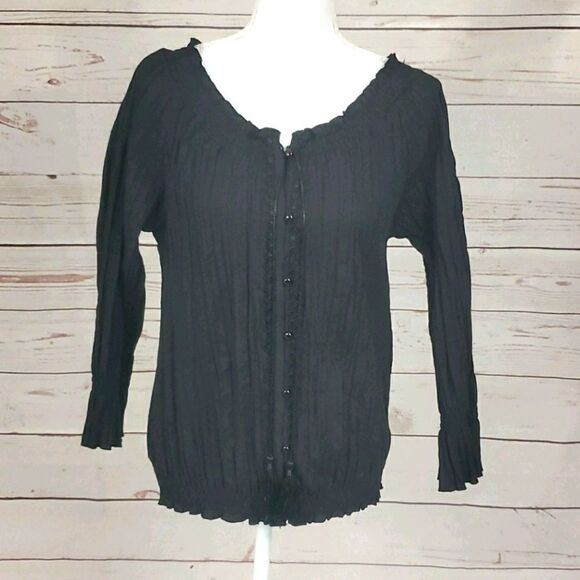 Harve Benard, Black Button up w/ tassel tie front - Picture 2 of 12